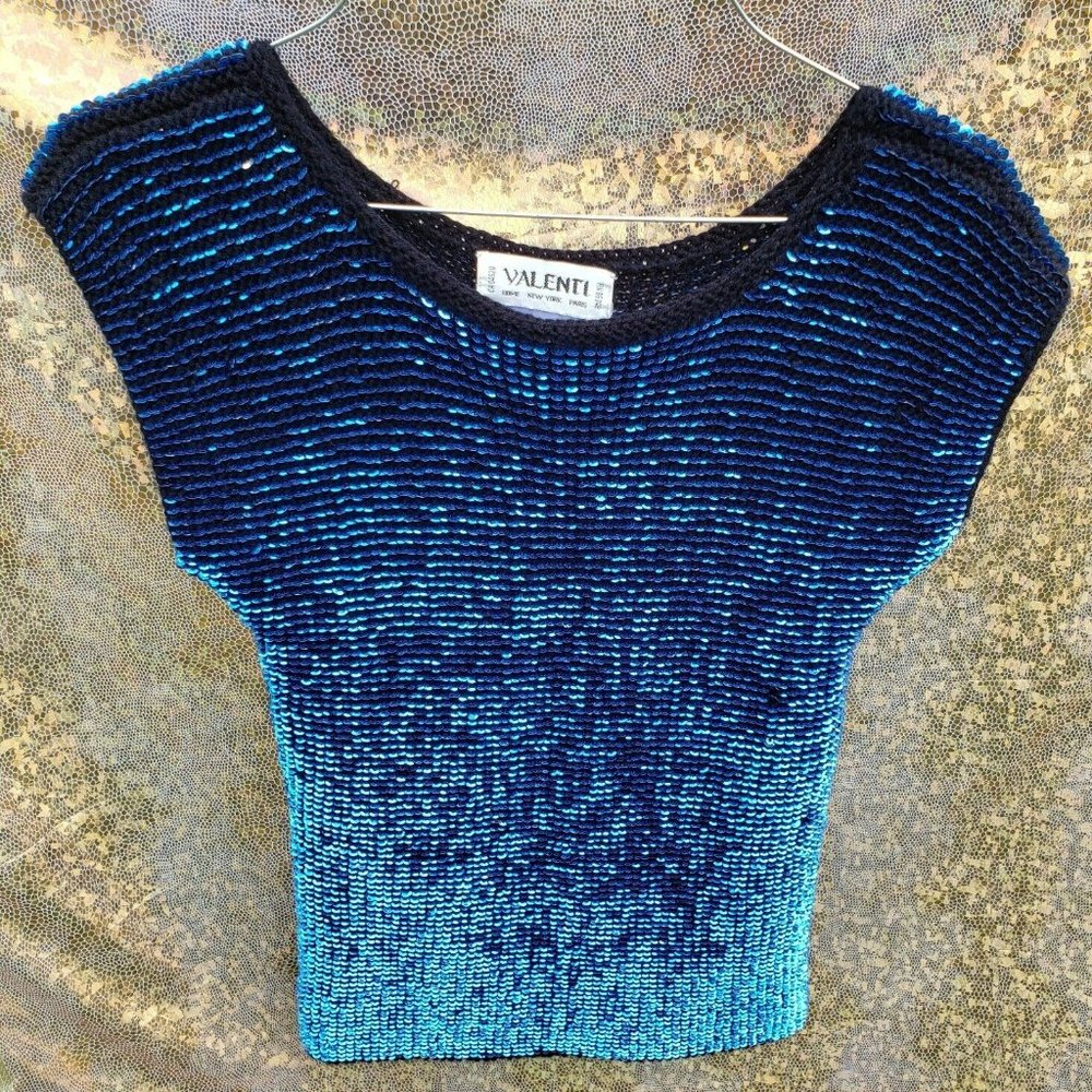 Vintage VALENTI Sequin & Knit Top black blue